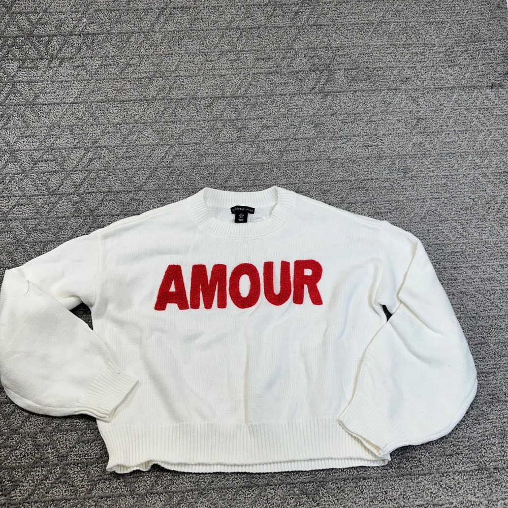 Sincerely Jules‎ Amour Sweater Women's Size L Cream Red Letter Pullover